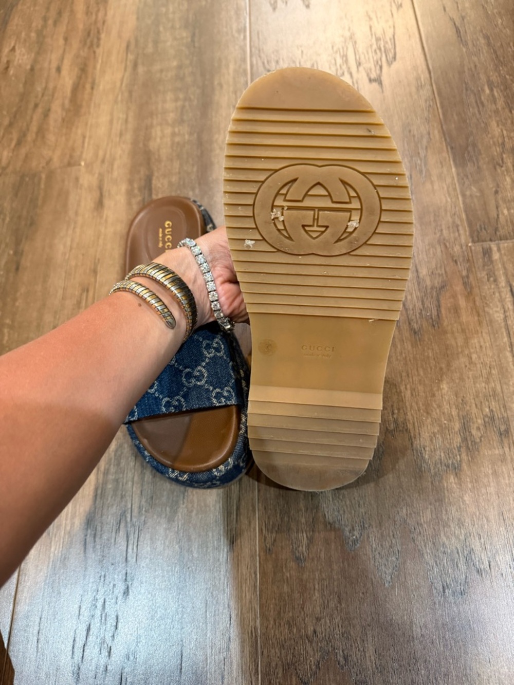 Gucci Blue Denim GG Platform Slide Mules - Picture 6 of 7